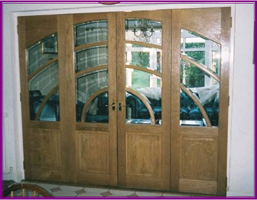 Hand made special room divider doors. Double fronted with hand cut beveled glass